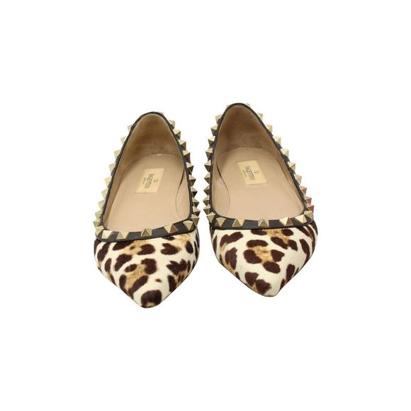 Pre Loved Valentino  Rockstud Ballet Flats in Animal Print Pony Hair - Picture 3 of 6